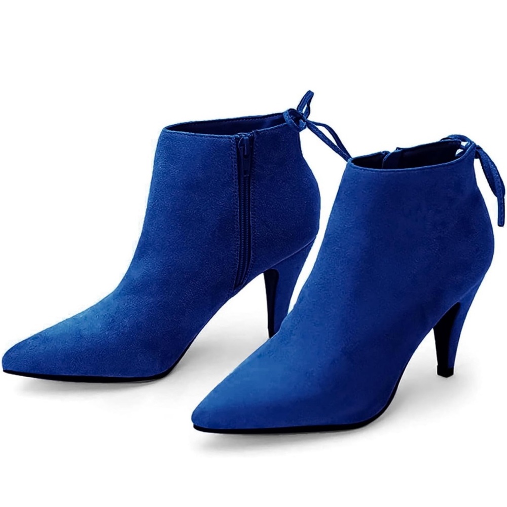 37 Blue Pointed Toe Heels Ankle Booties Bowtie Fall Dress/Jeans Boots Shoes
